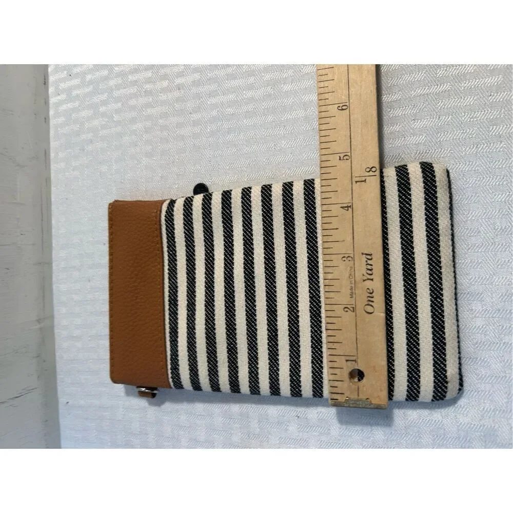 Baggallini Phone Pouch OS Black White Striped Canvas Tan Trim Women